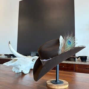 Twister Chocolate Felt Fedora with Feather Trim